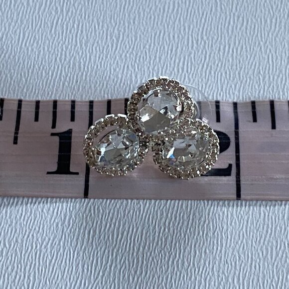 Vintage Silver Cluster Oval Trio Statement Earrings​ - Picture 6 of 7